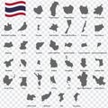 Thirty seven Maps Provinces of Thailand - alphabetical order with name. From Phayao to Yasothon.